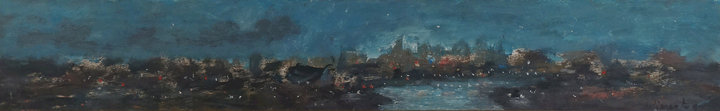 Wide cityscape with river